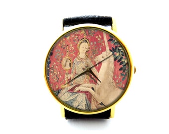 Lady and the Unicorn Leather Watch, Unicorn Ladies Watch, Unisex Watch, Unicorn Jewellery