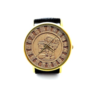 Maya-Kalender Lederuhr, Maya-Kunst, Kunstuhr, Unisex-Uhr, Damenuhr, Herrenuhr, Maya-Schmuck