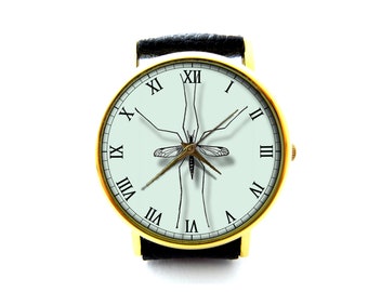 Insect Leather Watch, Mosquito Leather Watch, Ladies Watch, Mens Watch, Insect Jewelry, Insect Accessory