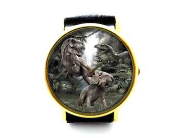 Vintage Dinosaur Leather Watch, T-Rex Watch, Unisex Watch, Ladies Watch, Mens Watch, Women Watch, Dinosaur Jewelry