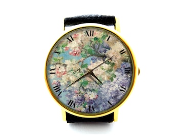 Spring Flower Leather Watch, Vintage Flower Leather Watch, Rose Watch, Floral Watch, Ladies Watch, Mens Watch, Rose Jewelry