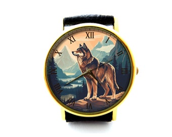 Wolf Leather Watch, Wolf Wrist Watch, Unisex Watch, Ladies Watch, Mens Watch, Personalized Watch, Wolf Jewelry