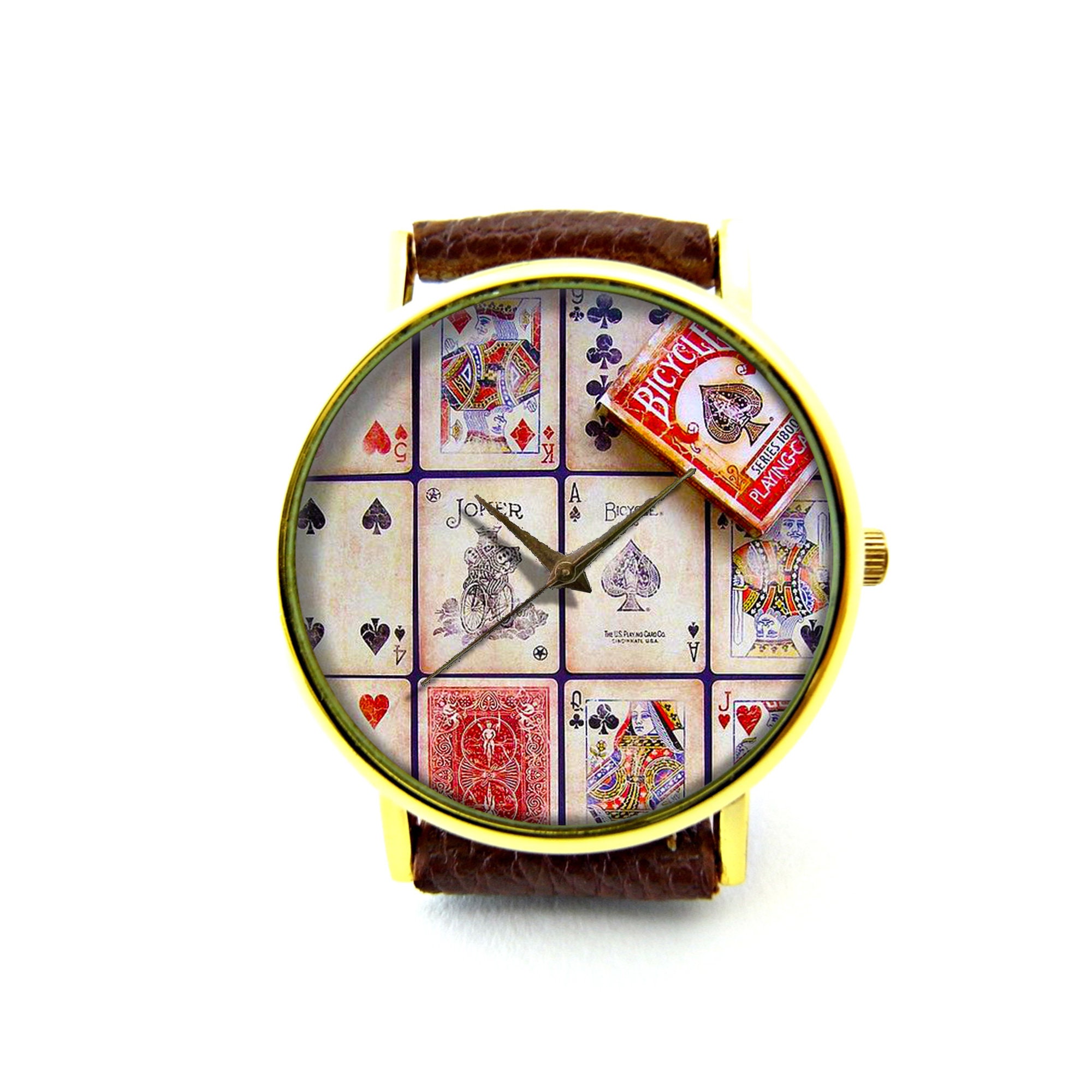 Playing Cards Leather Watch, Antique Playing Card Ladies 