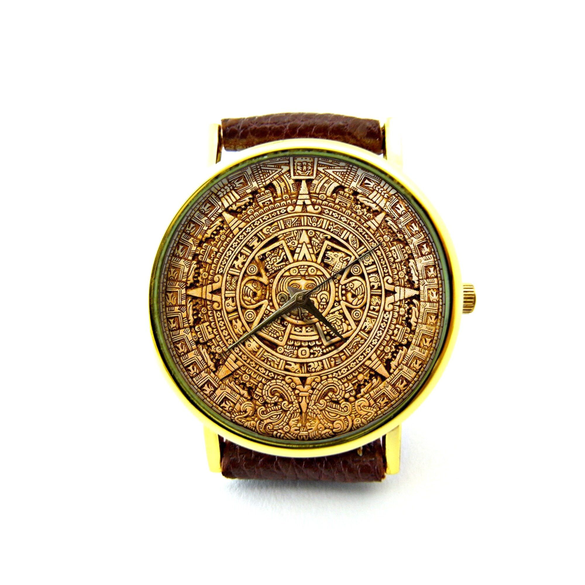イタリア製 日時計 インテリア アンティーク 陶器 テラコッタ 月 太陽 星 Mayan Calendar Aztec Occult Leather Watch, Mayan Art, Ancient Art
