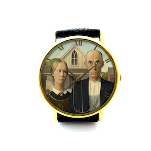 American Gothic Leather Watch, Grant Wood Watch, Fine Art Watch, Unisex Watch, Americana Watch, American Gothic Jewelry