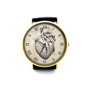Leonardo Da Vinci Leather Watch, Sketch Of Heart, Heart Watch, Unisex Watch, Leonardo Da Vinci Jewelry, Leonardo Da Vinci Accessory
