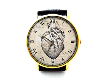 Zegarek skórzany Leonardo Da Vinci, szkic serca, zegarek w kształcie serca, zegarek unisex, biżuteria Leonardo Da Vinci, akcesoria Leonardo Da Vinci