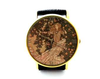 Garden of Paradise Fairy Art Leather Watch, Fairy Ladies Watch, Unisex Watch, Fairy Jewellery