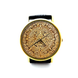 Mayan Calendar Aztec Occult Leather Watch, Mayan Art, Ancient Art Watch, Ancient Aztecs Unisex Watch, Ladies Watch, Men Watch, Mayan Jewelry