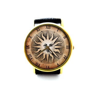 Sun Leather Watch, Wisdom Circles Leather Watch, Art Leather Watch, Unisex Watch, Ladies Watch, Mens Watch, Sun Jewelry