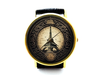 Paris Eiffel Tower Leather Watch, Eiffel Tower Watch, Unisex Watch, Eiffel Tower Jewelry Gift