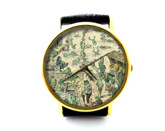 Frog Swimming Leather Watch, Frog Lovely Watch, Unisex Watch, Funny Frog Jewelry
