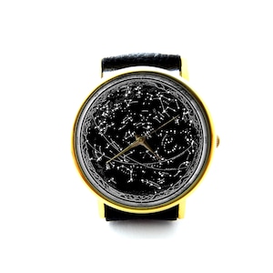 Vintage Constellation Leather Watch, Astronomy Watch, Northern Hemisphere, Stars Watch, Ladies Watch, Mens Watch, Stars Jewelry