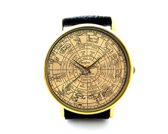 Zodiac Signs Leather Watch, Unisex Watch, Ladies Watch, Mens Watch, Pattern 3