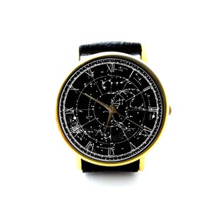 Reloj vintage de cuero con constelación, reloj astronómico, reloj de estrellas, reloj con mapa celestial, reloj para mujer, reloj para hombre, joyería de estrellas, modelo 3