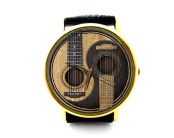 Guitar Classic Vintage Leather Watch, Guitar Ladies Watch, Unisex Watch, Gift Idea, Wristwatch, Women Watches, Guitar Jewelry