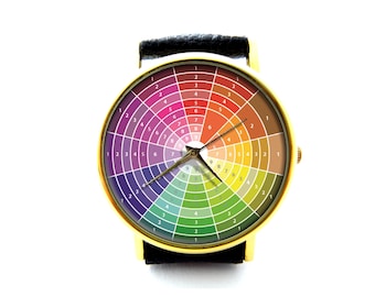 Color Wheel Leather Watch, Color Wheel, Color Wheel Accessory, Ladies Watch, Unisex Watch, Color Wheel Jewelry, Pattern 3