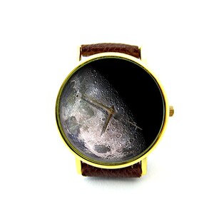 Moon Leather Watch, Space Watch, Moon, Unisex Watch, Ladies Watch, Mens Watch, Moon Jewelry, Pattern 2 image 3