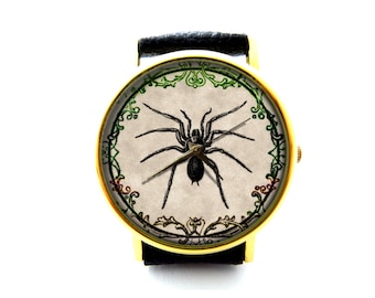 Vintage Gothic Spider Leather Watch, Spider Watch, Gift Ideas, Birthday Gift, Spider Jewelry