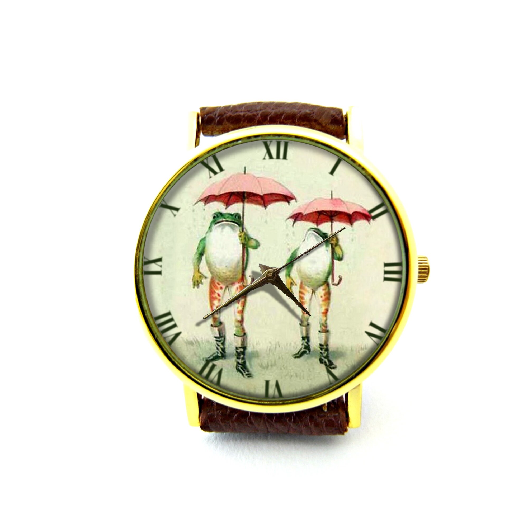 Frogs With Umbrellas Leather Watch Frog Watch Unisex Watch Etsy