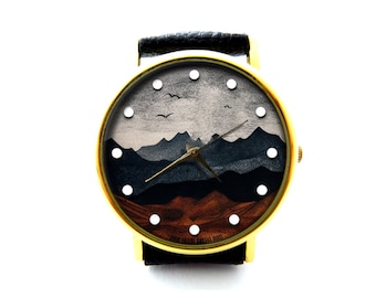 Mountain Art Leather Watch, Mountain Art Ladies Watch, Unisex Watch, Mountain Art Jewelry