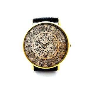 Mandala Leather Watch, Henna, Mehndi, Unisex Watch, Ladies Watch, Mens Watch, Mandala Jewelry, Mandala Accessory, Pattern 1