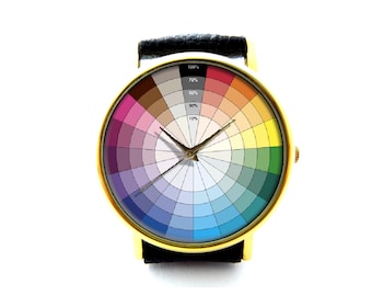 Color Wheel Leather Watch, Color Wheel, Color Wheel Accessory, Ladies Watch, Unisex Watch, Color Wheel Jewelry, Pattern 5