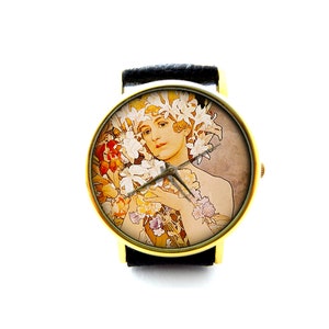Alphonse Mucha, Alphonse Mucha Leather Watch, Art watch, Unisex Watch, Ladies Watch, Alphonse Mucha Jewelry, Pattern 5