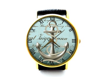 Orologio con ancora in pelle, orologio nautico in pelle, orologio unisex, orologio da donna, orologio da uomo, gioielli nautici