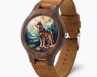 Wolf Mountain Wooden Watch, Wilderness Landscape Art, Nature Lover Gift