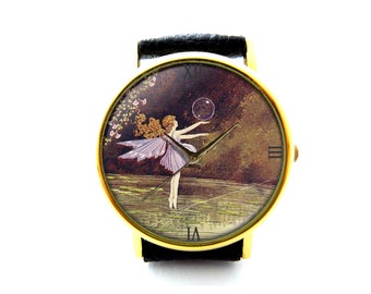 Bubble Ballet Fairy Leather Watch, Fairy Ladies Watch, Unisex Watch, Ballet Fairy Jewellery
