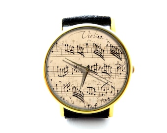 Musical Notes Leather Watch, Music Leather Watch, Ladies Watch, Mens Watch, Music Jewelry, Music Accessory