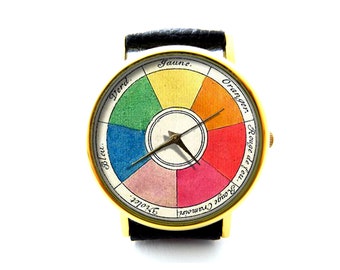 Antique Color Wheel Leather Watch, Color Wheel, Color Wheel Accessory, Ladies Watch, Unisex Watch, Color Wheel Jewelry