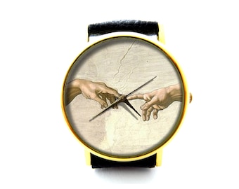Michelangelo-horloge, Michelangelo Art-lederen horloge, Uniseks horloge, Dameshorloge, Herenhorloge, Schilderijhorloge, Handenhorloge, Kunstklok