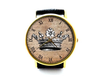 Crown Leather Watch, Wisdom Circles Leather Watch, Crown, Art Leather Watch, Unisex Watch, Ladies Watch, Mens Watch, Crown Jewelry
