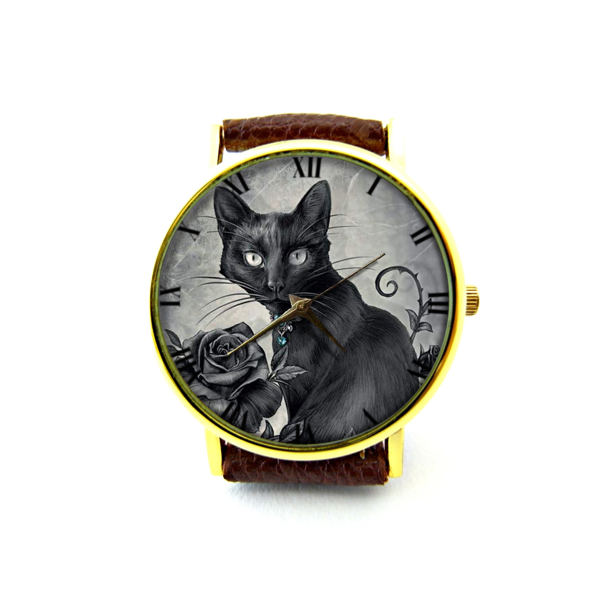 Red Tango cat watch pink cat silver metal black leatherette band il_fullxfull.3255384975_jd71.jpg main image 2