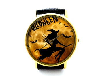 Bat Watches, Halloween watch, Witch Leather Watch, Unisex Watch, Goth Watch, Gothic Jewelry