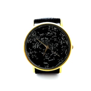 Vintage Constellation Leather Watch, Astronomy Watch, Stars Watch, Ladies Watch, Mens Watch, Stars Jewelry, Pattern 2