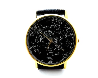 Reloj de cuero de la constelación vintage, reloj de la astronomía, reloj de las estrellas, reloj de las damas, reloj del hombre, joyería de las estrellas, patrón 2