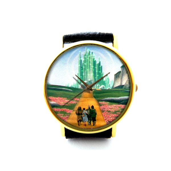 Brique jaune Route cuir Montre, Magicien d’Oz Dames Montre, Montre Unisexe, Oz Bijoux, Vintage Style Bijoux