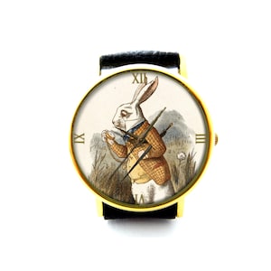 White Rabbit Leather Watch, Alice in Wonderland Ladies Watch, Unisex Watch, Wonderland Jewelry