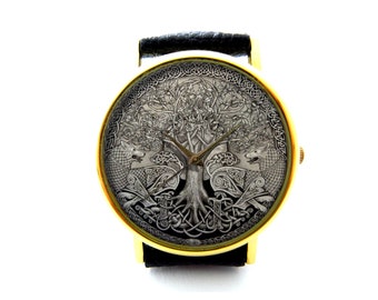 Norse Tree of Life Leather Watch, Magic Tree, Celtic Watch, Nordic Watch, Unisex Watch, Ladies Watch, Mens Watch, Tree Jewelry