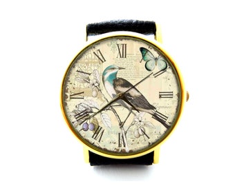 Vintage Bird Leather Watch, Bird Watch, Unisex Watch, Ladies Watch, Mens Watch, Bird Jewelry