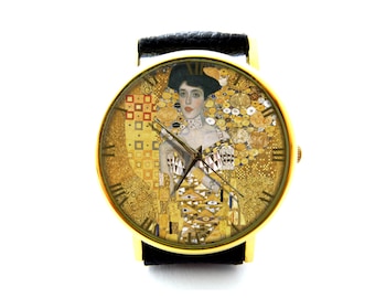 Gustav Klimt's Golden Desire Leather Watch, Klimt Art Ladies Watch, Unisex Watch, Klimt Art Jewelry