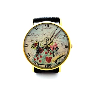 White Rabbit Leather Watch, Alice in Wonderland Ladies Watch, Unisex Watch, Wonderland Jewelry