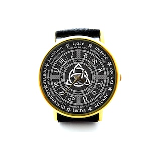 Triquetra Pagan Wheel of the Year Occult Leather Watch, Wheel of the Year Occult Watch, Idées cadeaux, Cadeau d’anniversaire, Wiccan Occult Jewelry