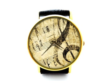 Treble clef music Leather Watch, Music Ladies Watch, Unisex Watch, Music Jewellery