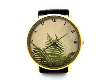 Green Leaf Leather Watch, Green Leaves Watch, Unisex Wrist Watch, Ladies Watch, Mens Watch, Leaves Jewelry