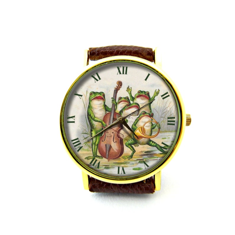 Frog Chorus Leather Watch, Frog Chorus Ladies Watch, Unisex Watch, Funny Frog Jewelry image 3