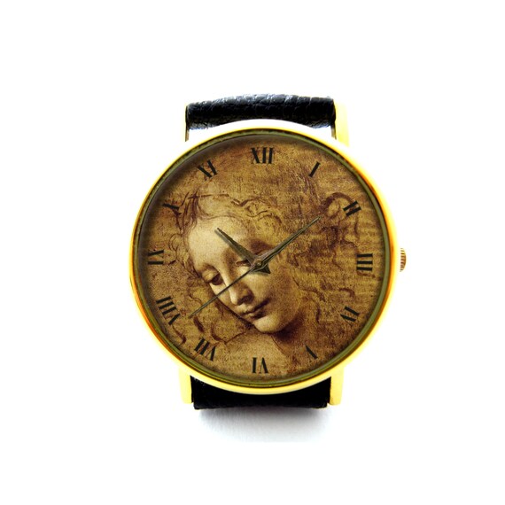 Reloj de cuero Leonardo Da Vinci reloj de arte cabeza de mujer reloj unisex joyeria Leonardo Da Vinci accesorio Leonardo Da Vinci Etsy Mexico